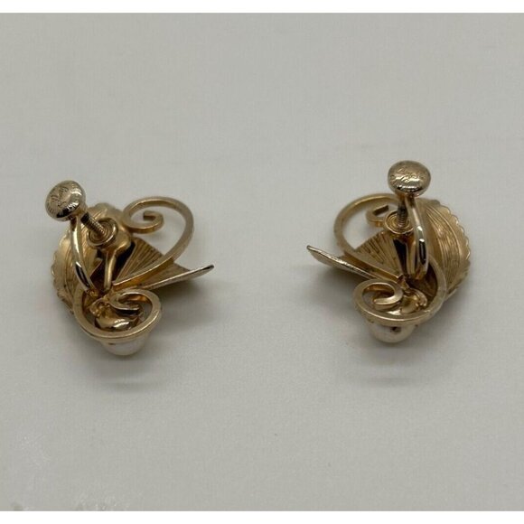 Loran Sim Vintage Faux Pearl Earrings 1/20 12k Gold Filled Screw Back 1940-1960s - Picture 8 of 8
